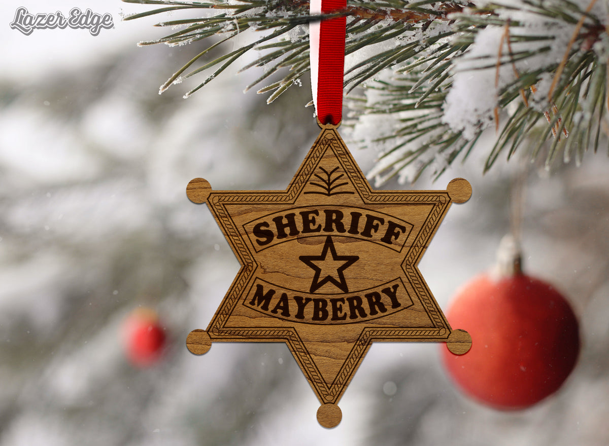 Mayberry Sheriff Badge Cherry Ornament LazerEdge