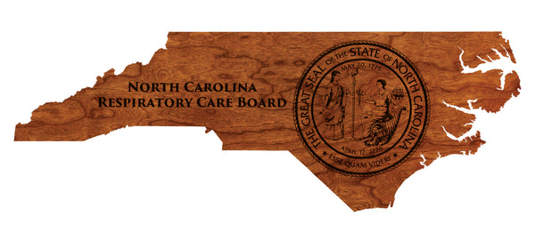 North Carolina Respiratory Care Board Seal on State Cherry Wall Hanging