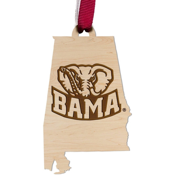 Alabama Crimson Tide Ornament - Crafted from Cherry or Maple Wood - Multiple Designs Available Ornament LazerEdge Alabama Big Al on State Maple 