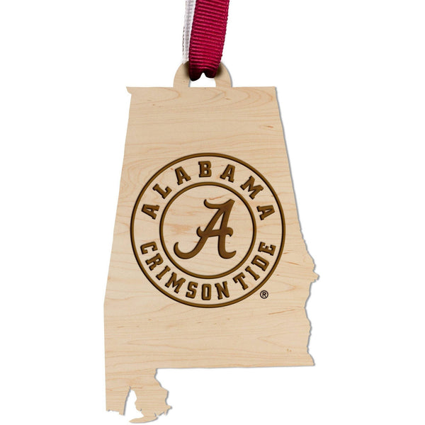 Alabama Crimson Tide Ornament - Crafted from Cherry or Maple Wood - Multiple Designs Available Ornament LazerEdge Crimson Tide Seal on State Maple 