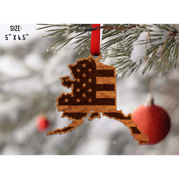 American Flag State Outline Ornament ( Available In All 50 States) Ornament Shop LazerEdge AK - Alaska Cherry 