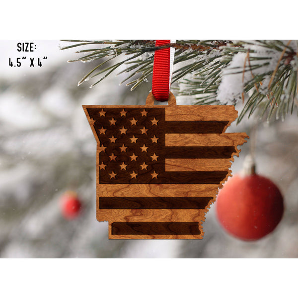 American Flag State Outline Ornament ( Available In All 50 States) Ornament Shop LazerEdge AR - Arkansas Cherry 