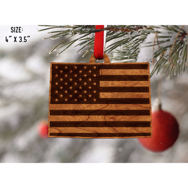 American Flag State Outline Ornament ( Available In All 50 States) Ornament Shop LazerEdge CO - Colorado Cherry 