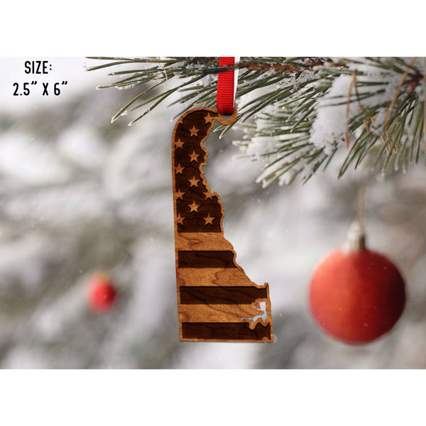 American Flag State Outline Ornament ( Available In All 50 States) Ornament Shop LazerEdge DE - Delaware Cherry 