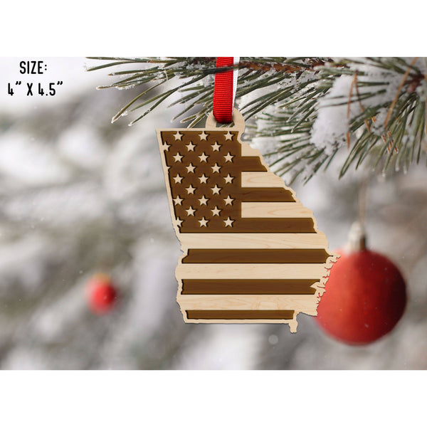 American Flag State Outline Ornament ( Available In All 50 States) Ornament Shop LazerEdge GA - Georgia Maple 