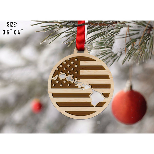 American Flag State Outline Ornament ( Available In All 50 States) Ornament Shop LazerEdge HI - Hawaii Maple 