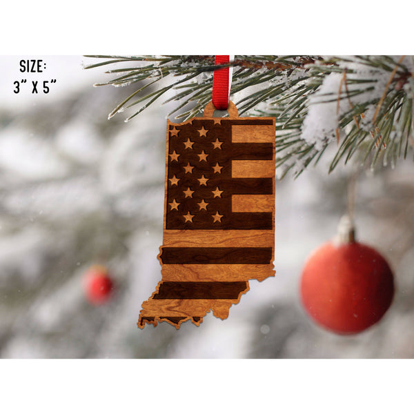 American Flag State Outline Ornament ( Available In All 50 States) Ornament Shop LazerEdge IN - Indiana Cherry 