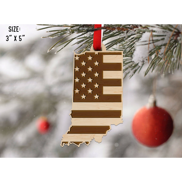 American Flag State Outline Ornament ( Available In All 50 States) Ornament Shop LazerEdge IN - Indiana Maple 