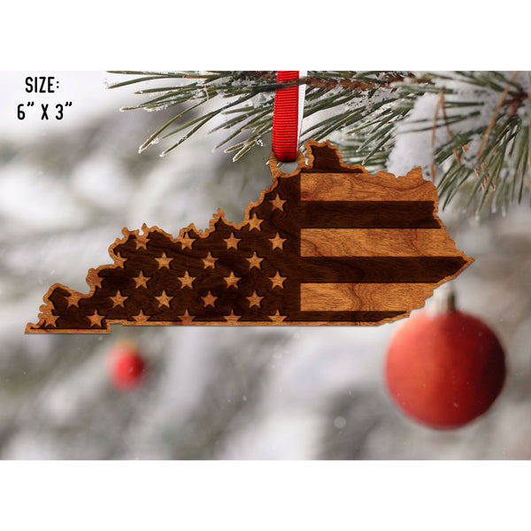 American Flag State Outline Ornament ( Available In All 50 States) Ornament Shop LazerEdge KY - Kentucky Cherry 