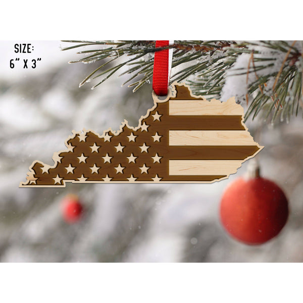 American Flag State Outline Ornament ( Available In All 50 States) Ornament Shop LazerEdge KY - Kentucky Maple 