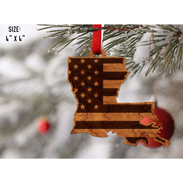 American Flag State Outline Ornament ( Available In All 50 States) Ornament Shop LazerEdge LA - Louisiana Cherry 