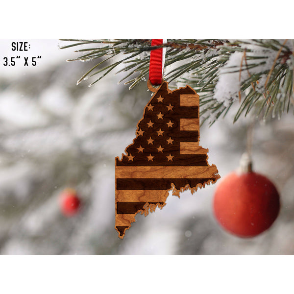 American Flag State Outline Ornament ( Available In All 50 States) Ornament Shop LazerEdge ME - Maine Cherry 