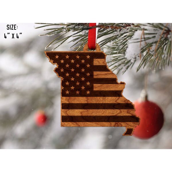 American Flag State Outline Ornament ( Available In All 50 States) Ornament Shop LazerEdge MO - Missouri Cherry 