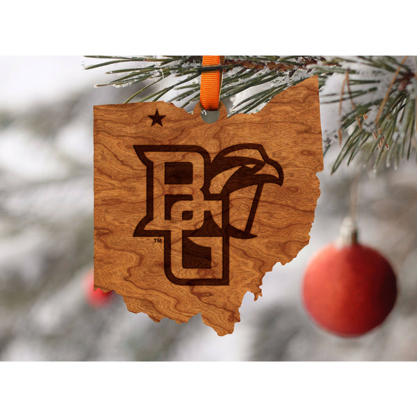 Bowling Green State University - Ornament - Logo Cutout - State Map with BG with Falcon Ornament LazerEdge 