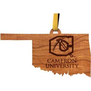 Cameron University Ornament – Crafted from Cherry and Maple Wood – Cameron University Ornament Shop LazerEdge Cherry 