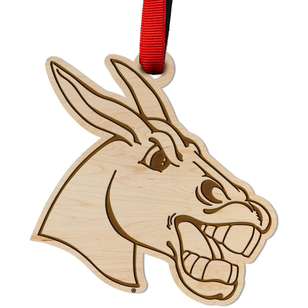 Central Missouri Mules Ornament – Crafted from Cherry and Maple Wood – Click to see Multiple Designs Available – The University of Central Missouri Ornament Shop LazerEdge Maple Mule Logo 