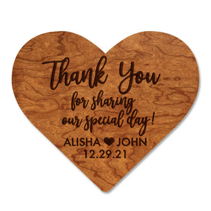 Custom Wedding Magnet - Heart "Thank you for Sharing Our Special Day" Custom Names and Date Magnet Shop LazerEdge Cherry 
