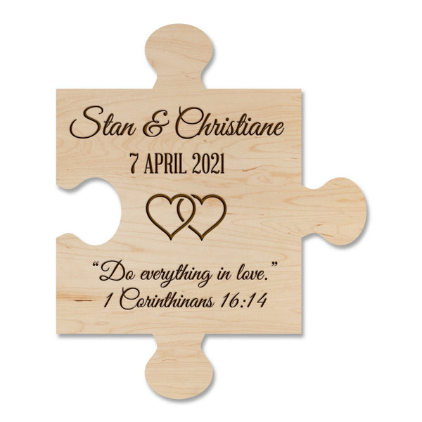Custom Wedding Magnet - Puzzle Piece Custom Name, Date, and Quote Magnet Shop LazerEdge Maple 