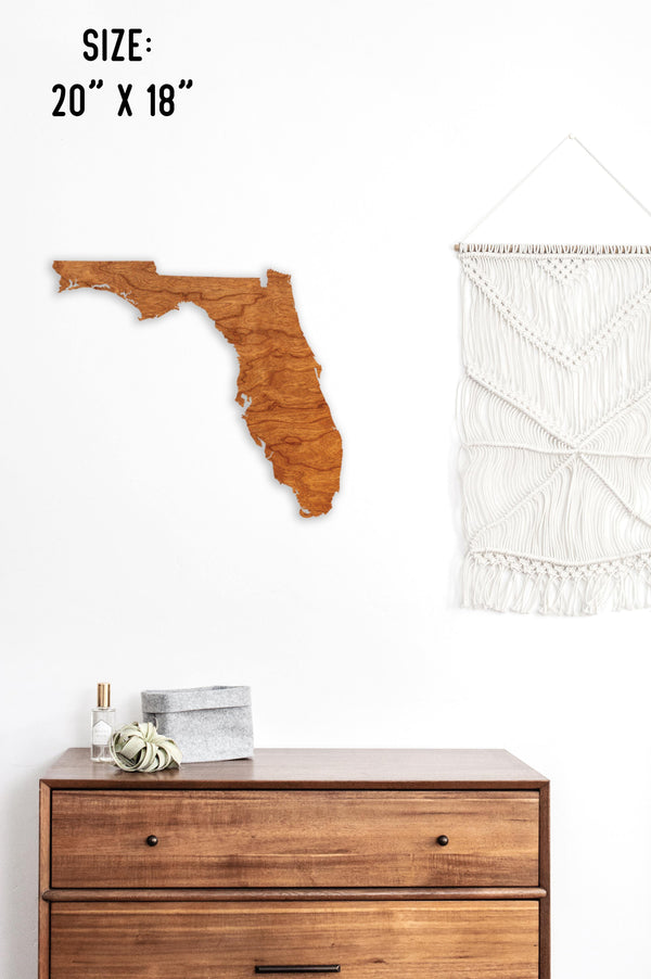 Custom (Your Design) State Outline Wall Hanging (Available In All 50 States) Wall Hanging Shop LazerEdge FL - Florida Cherry 