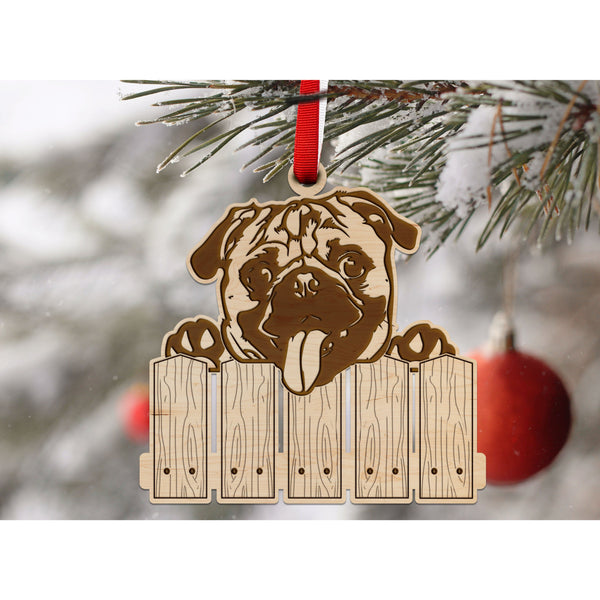 Dog Ornament (Multiple Dog Breeds Available) Ornament Shop LazerEdge Maple Pug 