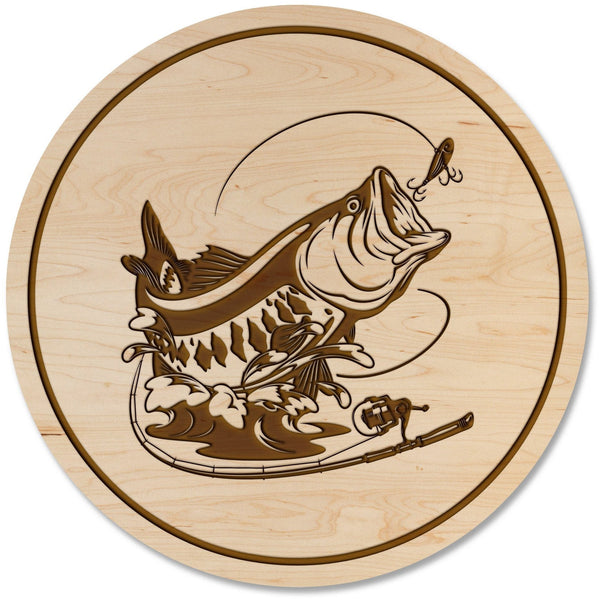 Fresh Water Fish Coaster - Crafted from Cherry or Maple Wood Coaster LazerEdge Maple Bass 