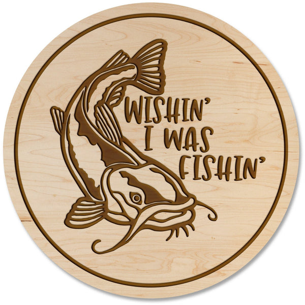 Fresh Water Fish Coaster - Crafted from Cherry or Maple Wood Coaster LazerEdge Maple Wishin' I was Fishin' 