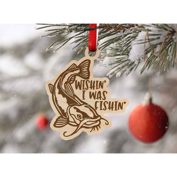 Fresh Water Fishing Ornament - Catfish Wishin' I was Fishin' Ornament LazerEdge 