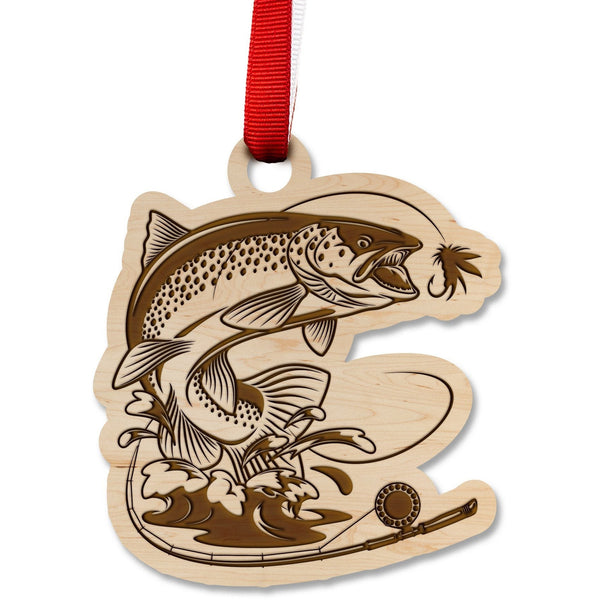 Fresh Water Fishing Ornament - Jumping Trout Ornament LazerEdge Maple 