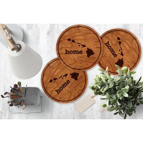 "Home" State Outline Cherry Coaster (Available In All 50 States) Coaster Shop LazerEdge HI - Hawaii Cherry 