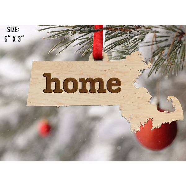 "Home" State Outline Maple Ornament (Available In All 50 States ) Ornament Shop LazerEdge MA - Massachusetts Maple 