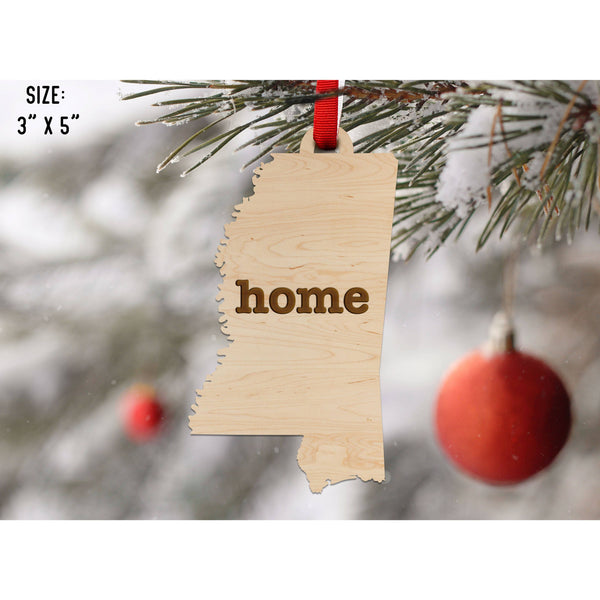 "Home" State Outline Maple Ornament (Available In All 50 States ) Ornament Shop LazerEdge MS - Mississippi Maple 
