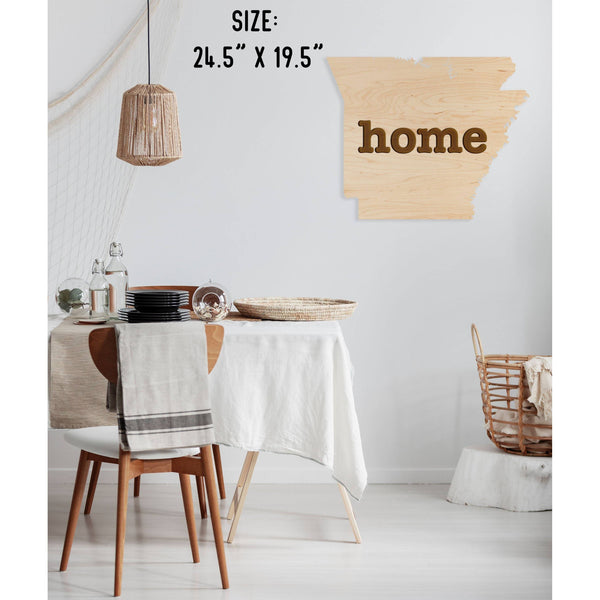 "Home" State Outline Wall Hanging (Available In All 50 States) Large Size Wall Hanging Shop LazerEdge AR - Arkansas Maple 