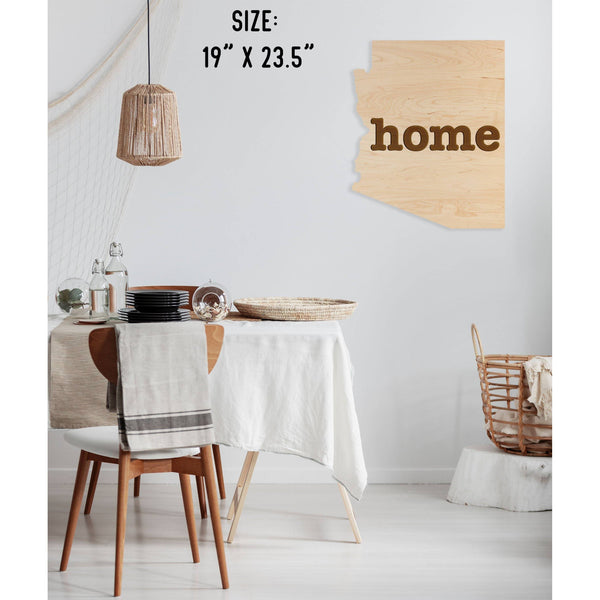 "Home" State Outline Wall Hanging (Available In All 50 States) Large Size Wall Hanging Shop LazerEdge AZ - Arizona Maple 