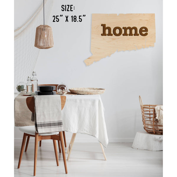 "Home" State Outline Wall Hanging (Available In All 50 States) Large Size Wall Hanging Shop LazerEdge CT - Connecticut Maple 
