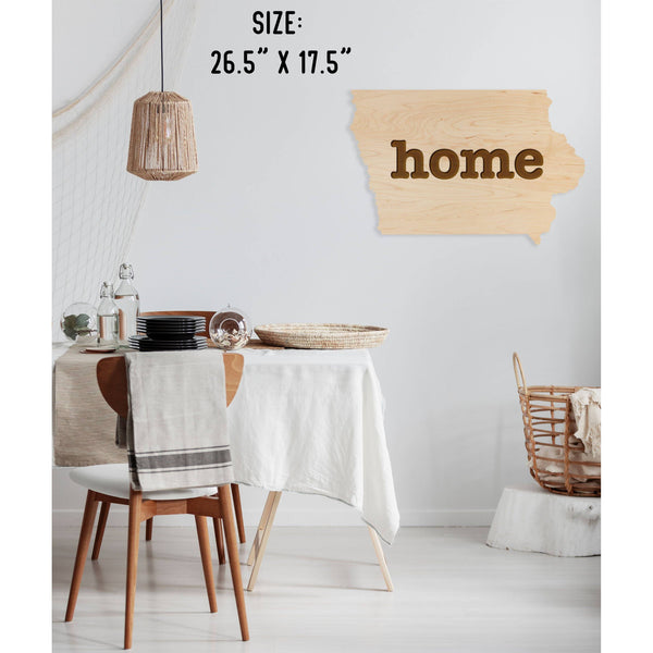 "Home" State Outline Wall Hanging (Available In All 50 States) Large Size Wall Hanging Shop LazerEdge IA - Iowa Maple 