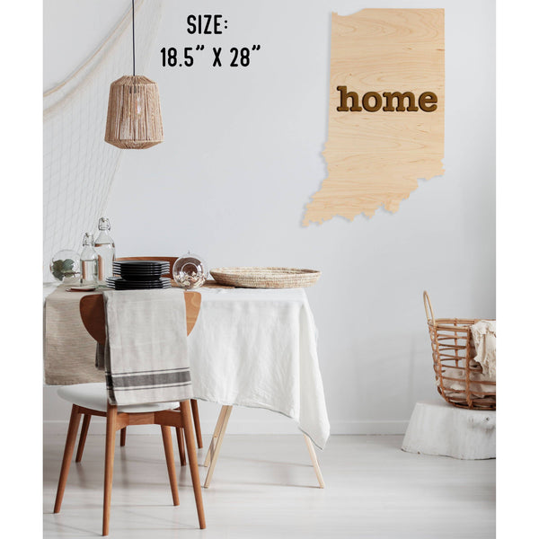 "Home" State Outline Wall Hanging (Available In All 50 States) Large Size Wall Hanging Shop LazerEdge IN - Indiana Maple 