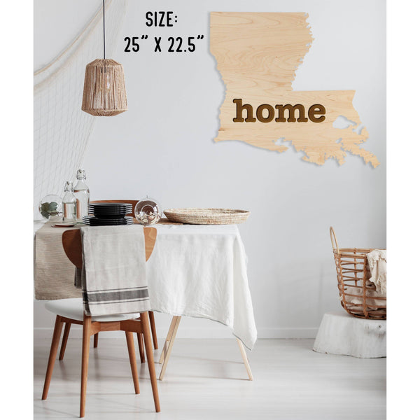 "Home" State Outline Wall Hanging (Available In All 50 States) Large Size Wall Hanging Shop LazerEdge LA - Louisiana Maple 
