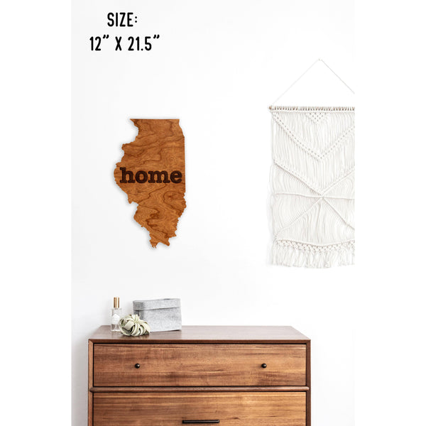 "Home" State Outline Wall Hanging (Available In All 50 States) Wall Hanging Shop LazerEdge IL - Illinois Cherry 