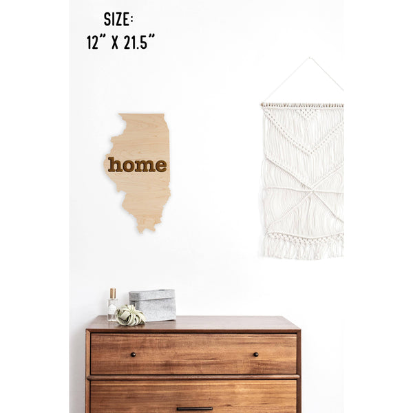 "Home" State Outline Wall Hanging (Available In All 50 States) Wall Hanging Shop LazerEdge IL - Illinois Maple 