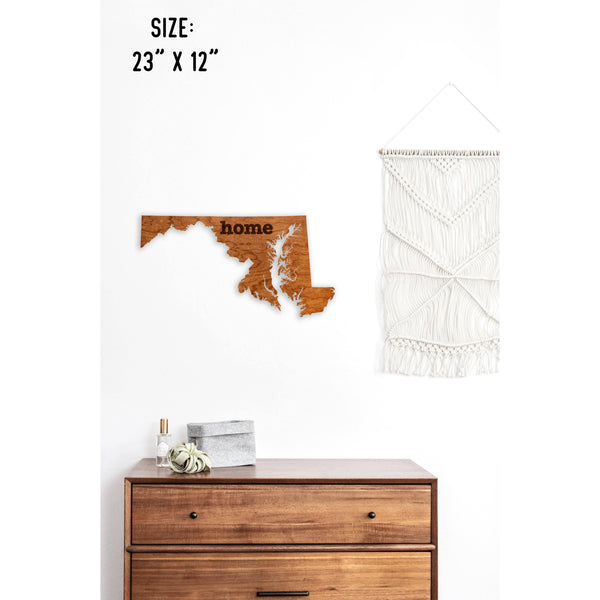 "Home" State Outline Wall Hanging (Available In All 50 States) Wall Hanging Shop LazerEdge MD - Maryland Cherry 