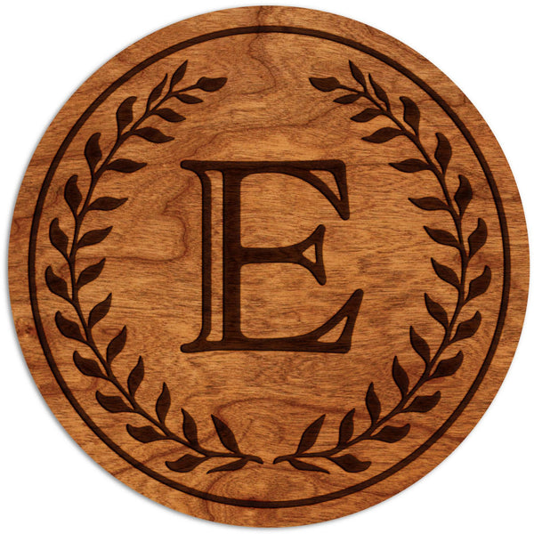 Letter Initial Coasters (First or Last Name) Coaster Shop LazerEdge E Cherry Wood (Darker) 