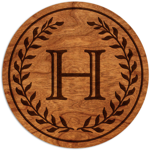 Letter Initial Coasters (First or Last Name) Coaster Shop LazerEdge H Cherry Wood (Darker) 