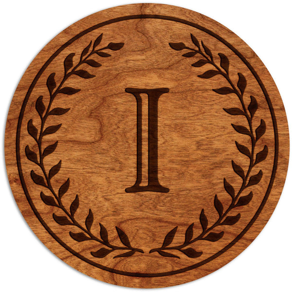 Letter Initial Coasters (First or Last Name) Coaster Shop LazerEdge I Cherry Wood (Darker) 