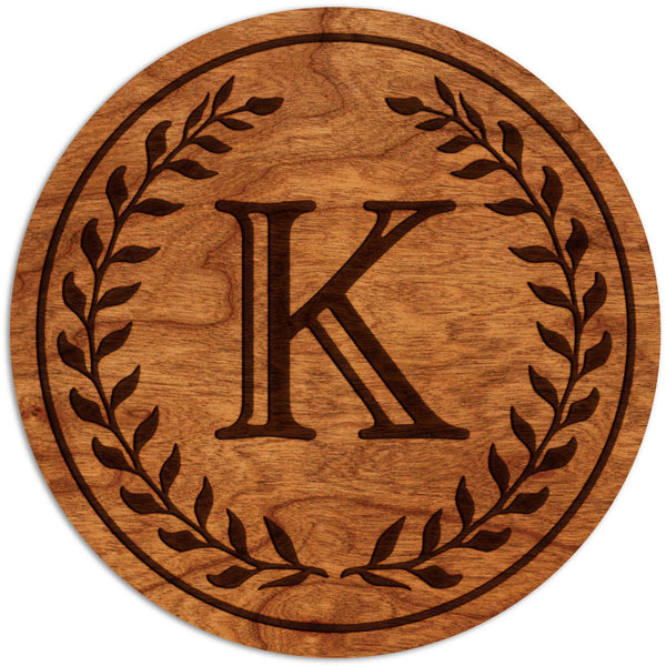 Letter Initial Coasters (First or Last Name) Coaster Shop LazerEdge K Cherry Wood (Darker) 