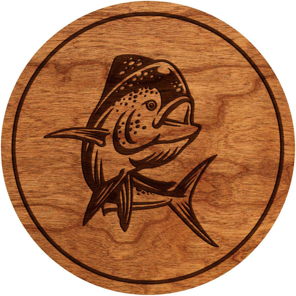 Salt Water Fish Coaster - Crafted from Cherry or Maple Wood Coaster LazerEdge Cherry Mahi Mahi 