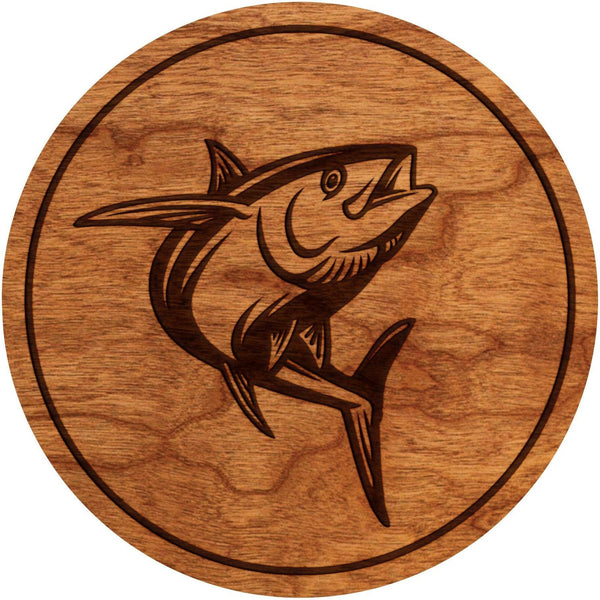 Salt Water Fish Coaster - Crafted from Cherry or Maple Wood Coaster LazerEdge Cherry Tuna 