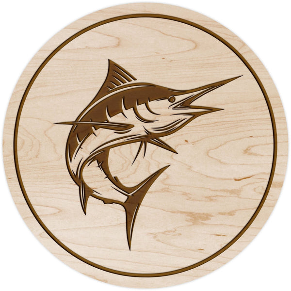 Salt Water Fish Coaster - Crafted from Cherry or Maple Wood Coaster LazerEdge Maple Marlin 
