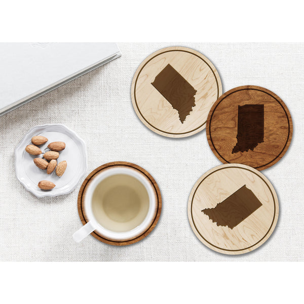 State Outline Coaster (Available In All 50 States) Coaster Shop LazerEdge IN - Indiana Cherry 