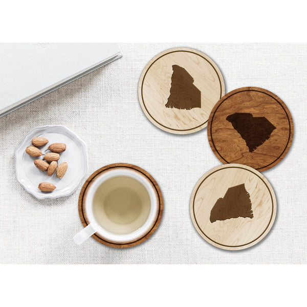 State Outline Coaster (Available In All 50 States) Coaster Shop LazerEdge SC - South Carolina Cherry 