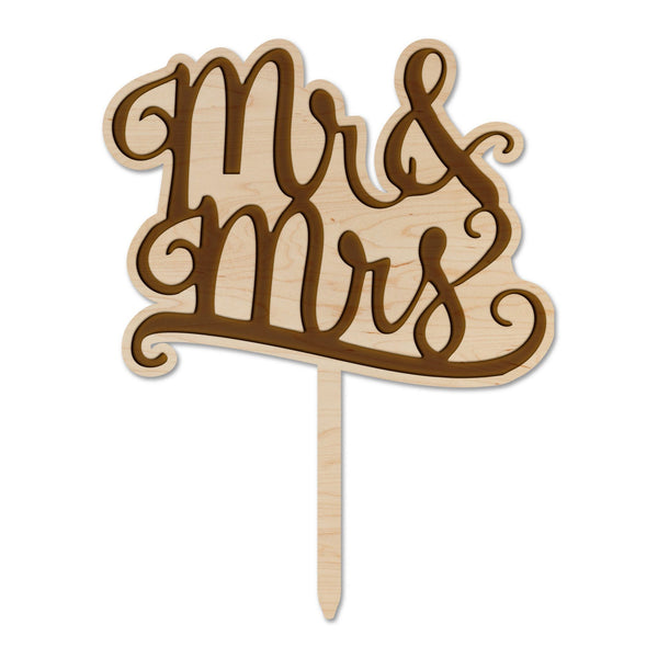 Wedding Cake Topper - "Mr & Mrs" Cake Topper Shop LazerEdge Maple 